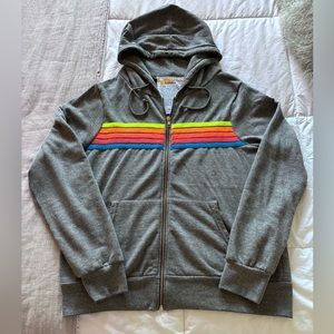 Aviator Nation 5-Stripe Hoodie - Heather Grey / Neon Rainbow - Large (Unisex)